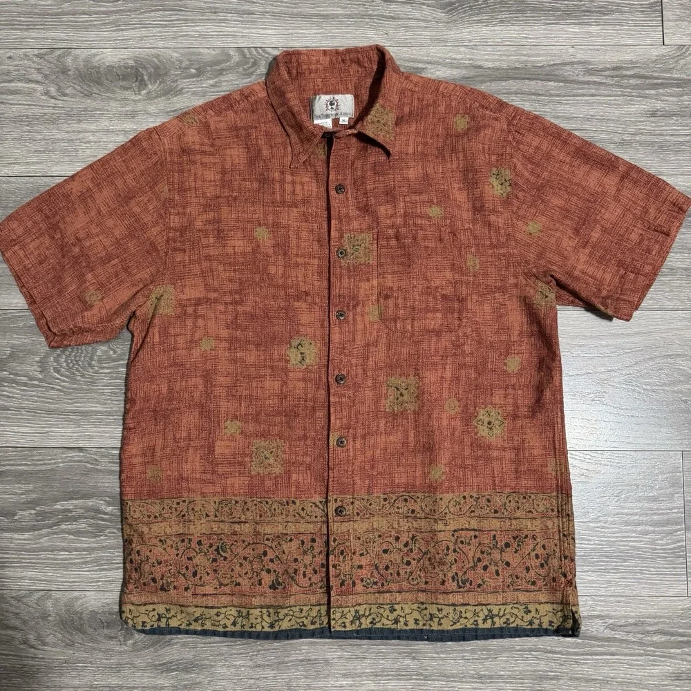 The‎ Territory Ahead Mens Cotton XL Short Sleeve Button Up Tribal Print Orange